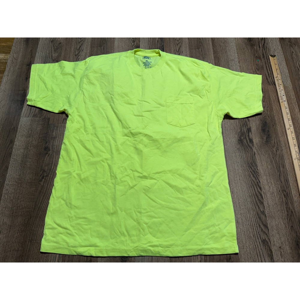 Rugged Wear Pocket Tee Mens XL Neon Yellow Adult Short Sleeve Hi-Vis Excellent